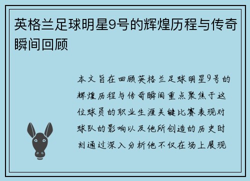 英格兰足球明星9号的辉煌历程与传奇瞬间回顾